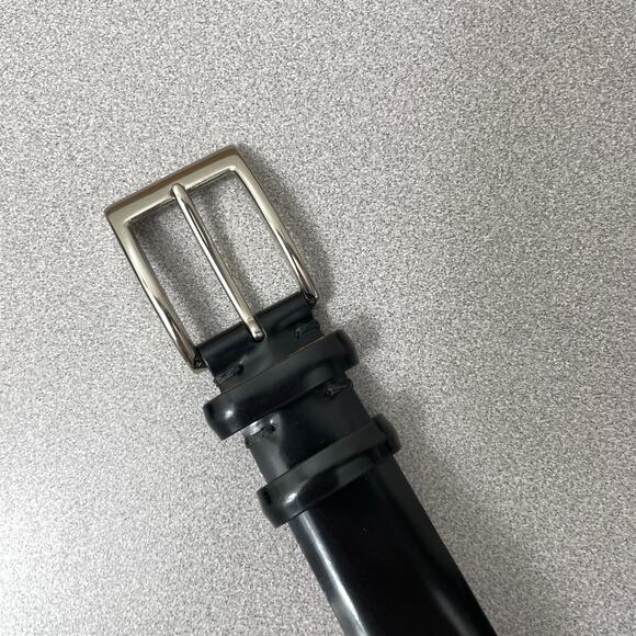 Vtg Crookhorn Brush Off Leather Belt Mens 42 Black Polished Silver Buckle 1.25" - Picture 2 of 10